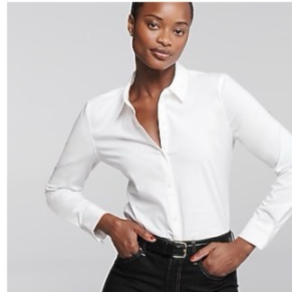 Express Slim Portofino Cotton Crisp White Dress Shirt XS